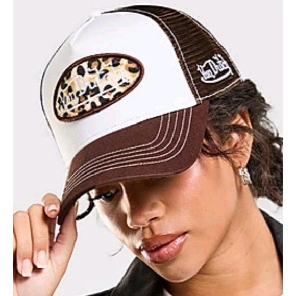 Von Dutch Trucker Hat Snapback Cap Animal Print Brown White Old School main image 3
